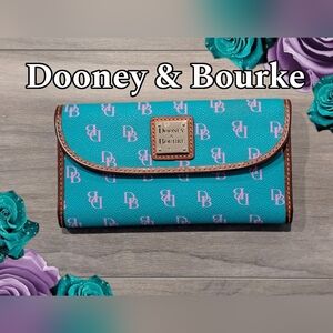 Authentic Dooney and Bourke Turquoise & Lavender Gretta Continental Long Wallet